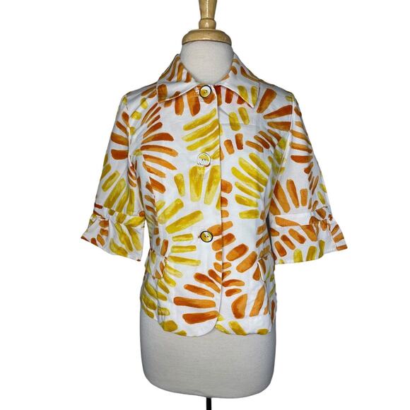 CHICOS Sunburst Abstract Woven Cotton Ribbed Jacket Size Small (0) White - Picture 1 of 9